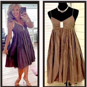 Anthropologie Sass,Soft Cocoa Pleated Dress Boho Cottage-core Flowy EUC Size 6